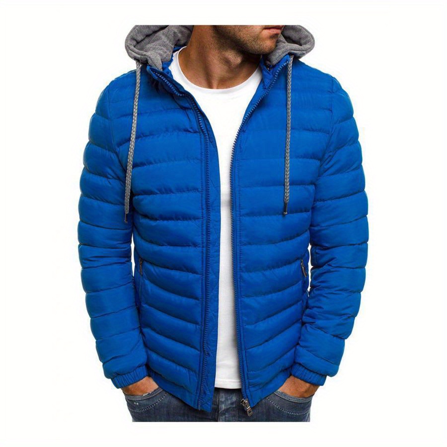 

Men Winter, Solid Color Hooded Long Sleeves Zip-up Outer Wear With Pockets For Boys, 5 Colors