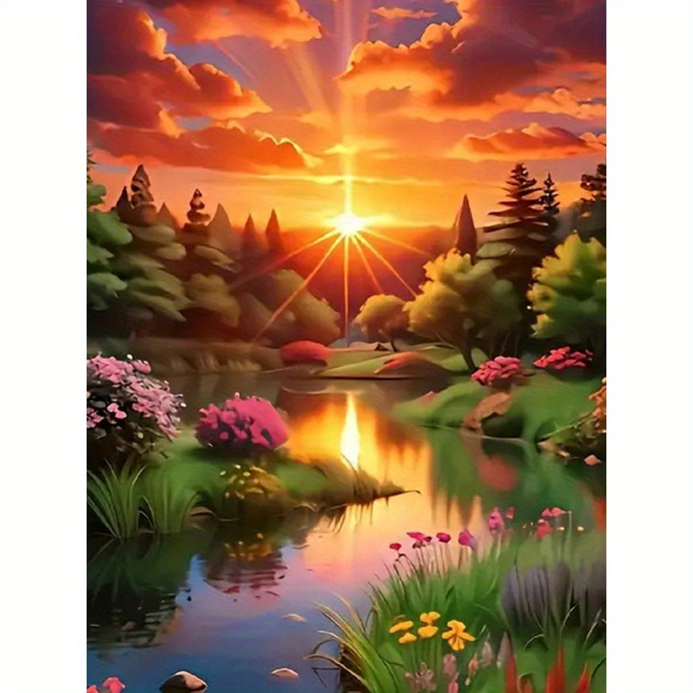 1pc 11.8x15.7inch Diamond Painting Sunset Flower Picture Of Rhinestones 5d Diamond Mosaic Landscape New Arrival Wall Art