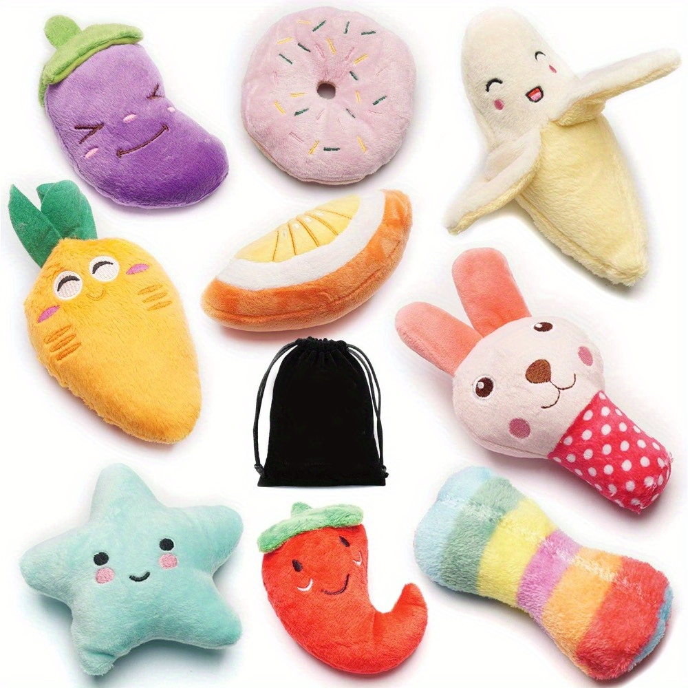 

9pcs Cartoon Plush Dog Toys, Soft Squeaky Puppy Playset, Assorted Colors, Small Breed Recommended, Toy Collection