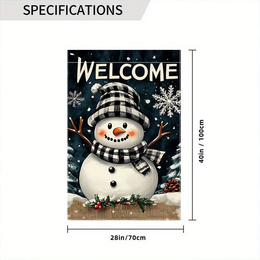 TEMU 1pc, Welcome To Winter Snowman Decoration Garden Flag, Black And Grid Snowflake Decoration, Christmas Holiday Farmhouse Outdoor Front Door