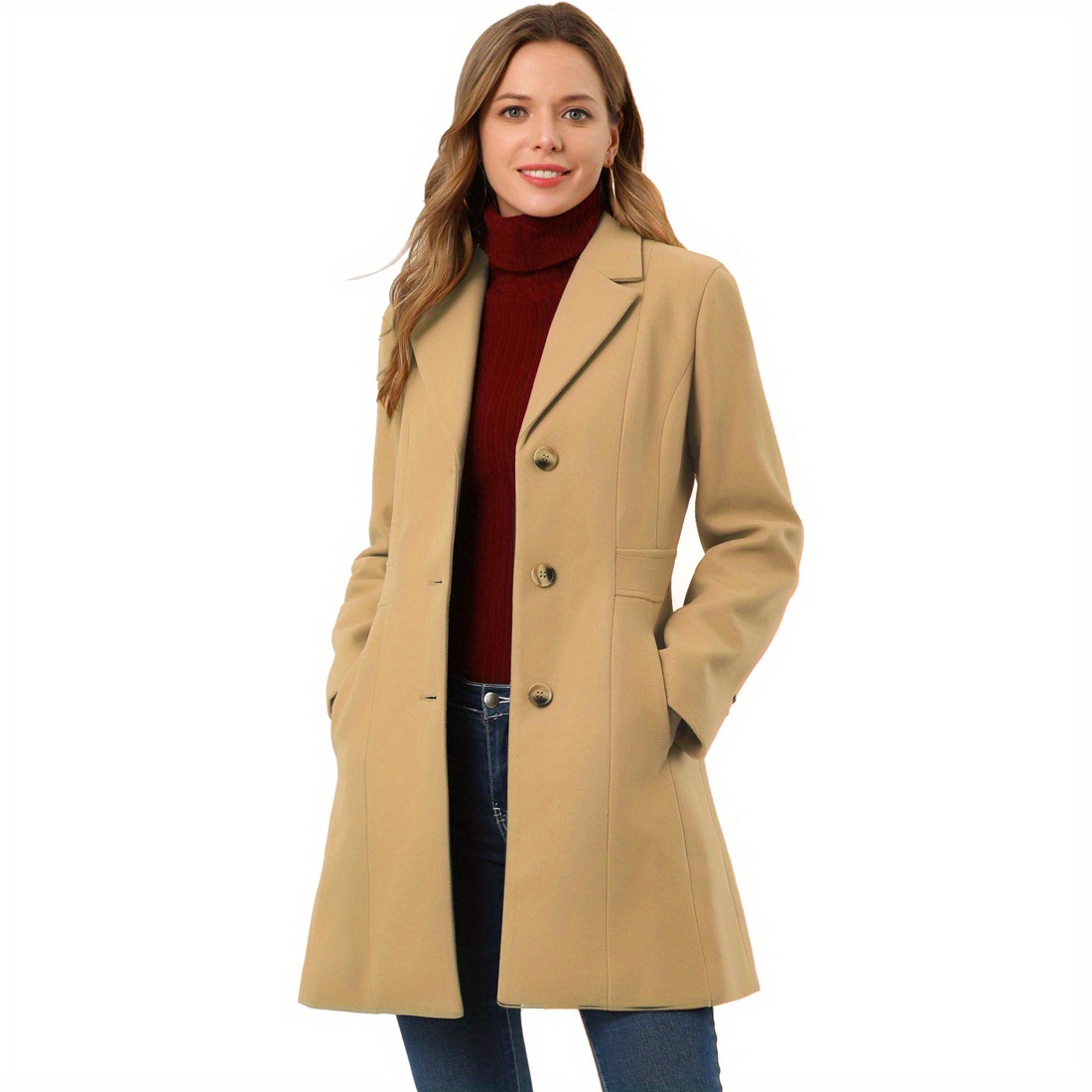 

K Women's Lapel Single-breasted Long Outerwear Winter Coats