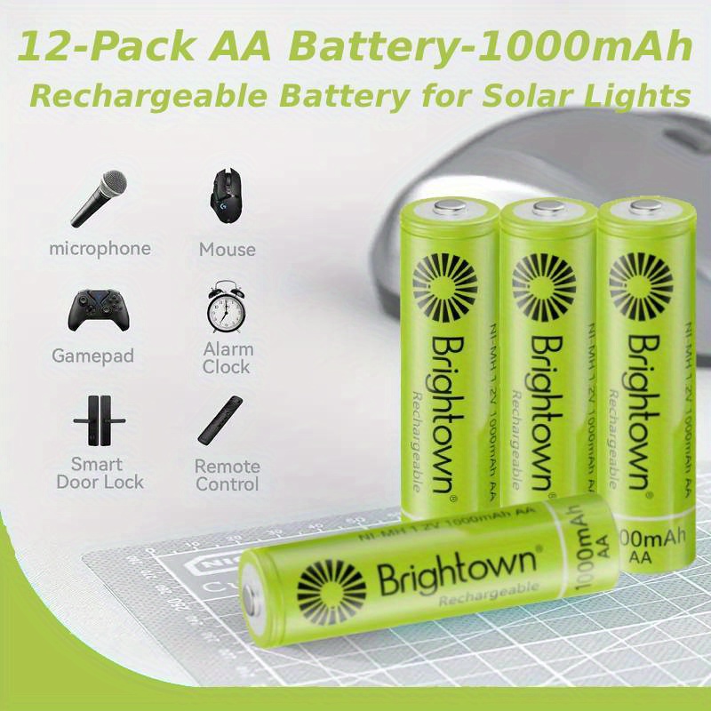 

12pcs Aa Batteries - 1000mah Rechargeable Nimh, High Capacity & Durability - Ideal For Solar Lights, Game Consoles & More - Up To 1000 Times Use, Pre- For Instant Activation