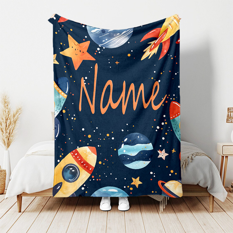 

Personalized Name Blanket - Soft, Cozy & Customizable With Rocket, Star, - Perfect For Birthdays, Christmas & Home Decor - Available In 3 Sizes