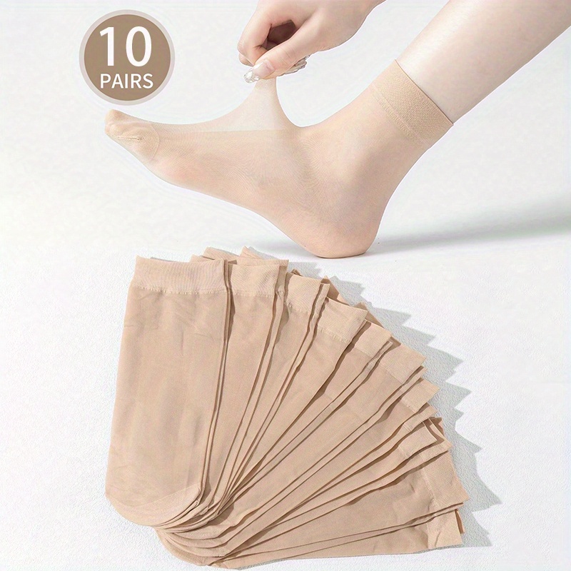 

10 Pairs Of Women' Color Crew Socks, Women's Socks, Ankle Socks, Stockings, Comfortable And Breathable, Nude Color, Suitable For , Suitable For Home, Office, Outdoor Wear