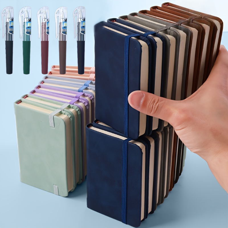 

10pcs Leather Pocket Notebook Set With Matching Pens - Portable Mini Journal, Pages , Closure Organizer For Travel, Office, School