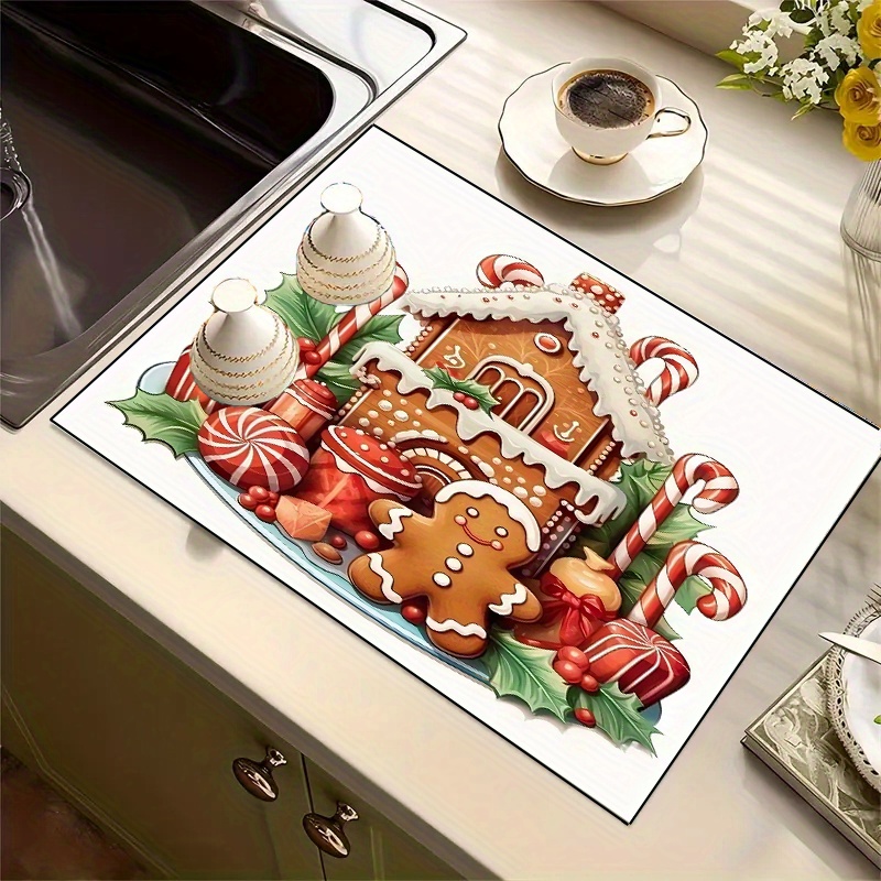 

1pc Christmas Gingerbread For Man Dish Drying Mat - Kitchen & Bathroom Accessory, Microwave Safe, Heat-resistant, Dishes, Appliances & Holiday Decor, Best For Christmas