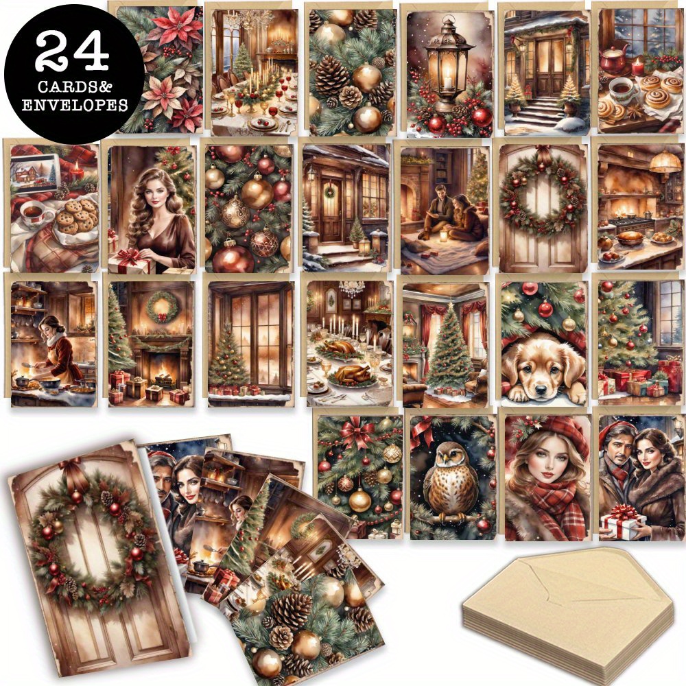 

24pcs Christmas Envelopes - Assorted Greetings For & , For Halloween &