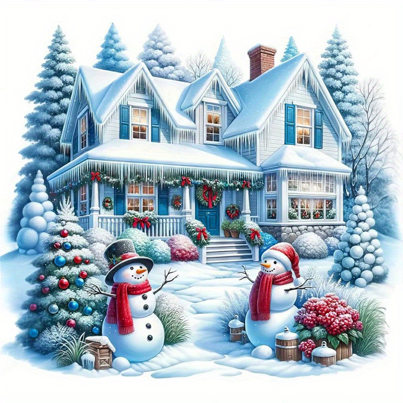 

Festive Diamond Painting Kit: Christmas Snowy House Landscape - 1pc Set With Round And Square Diamonds - Diy Art For Home Decor - Adult Crafts