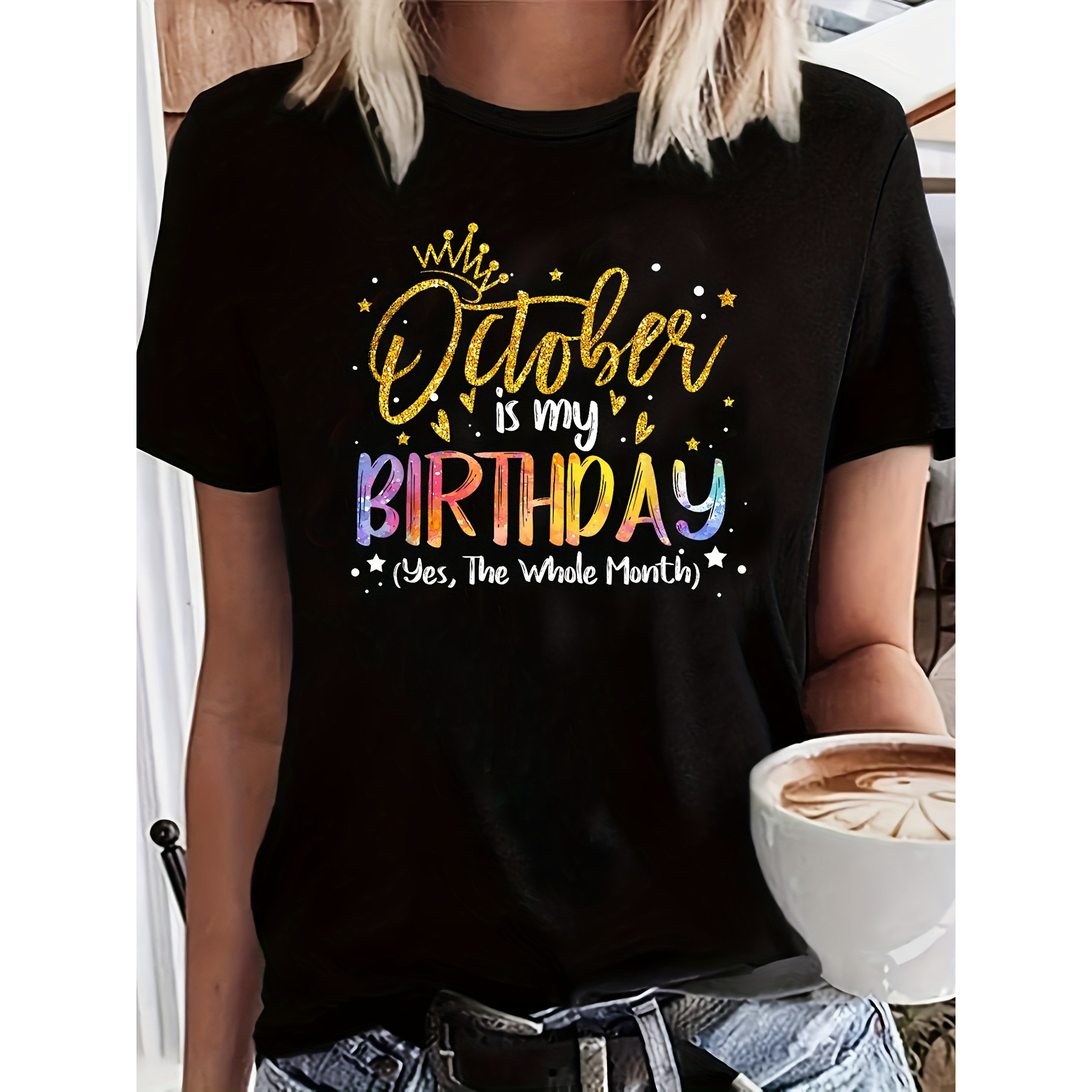 

Plus Size This Is My Birthday Printed T-shirt, Spring And Summer Casual Round Neck Short Sleeves T-shirt, Women's Plus Size Clothing