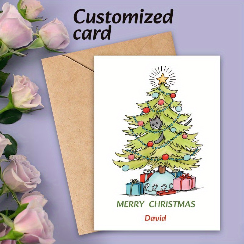 1pc customized merry christmas name greeting card personalized christmas card perfect gift for family brother sister best friend christmas tree design 0