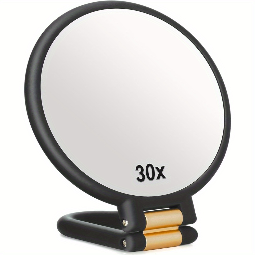 

30x High-definition Magnifying Travel Mirror - Double-sided, Foldable With Adjustable Handle, Compact & Portable For Beauty Routine And Precise Grooming (black)