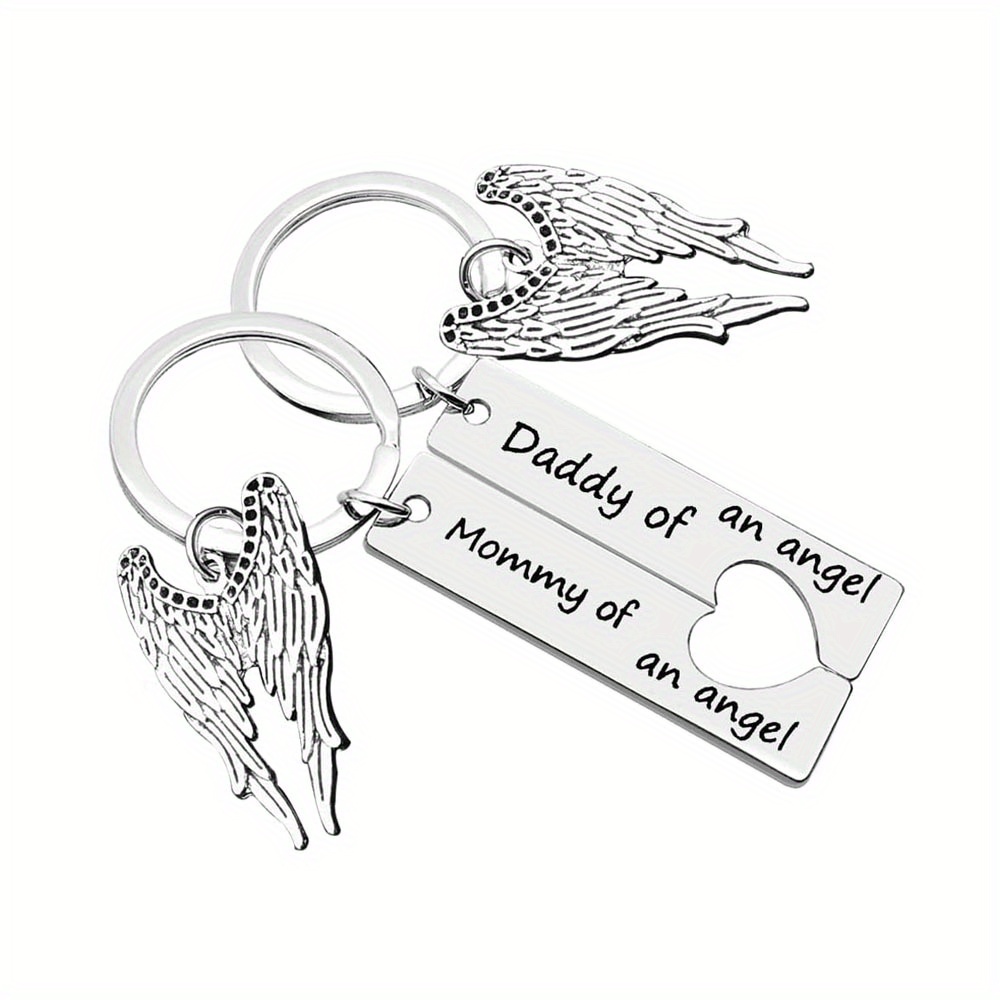2pcs Power Wings Stainless Long Strip Daddy Mommy Keychain Christmas And New Year Gift For Parents