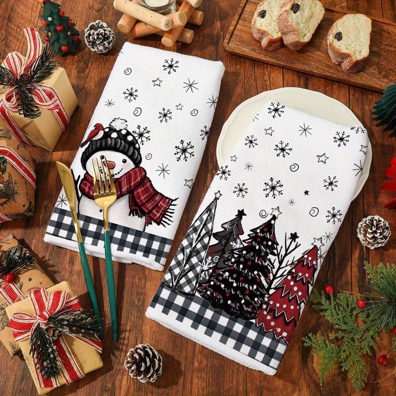 

2pcs Christmas Kitchen Towels Set, 18x26 Inches, Super Soft Polyester, Contemporary Style, Machine Washable, Themed, Woven, Oblong Shape, Snowman & For Home & Farmhouse Kitchen Use