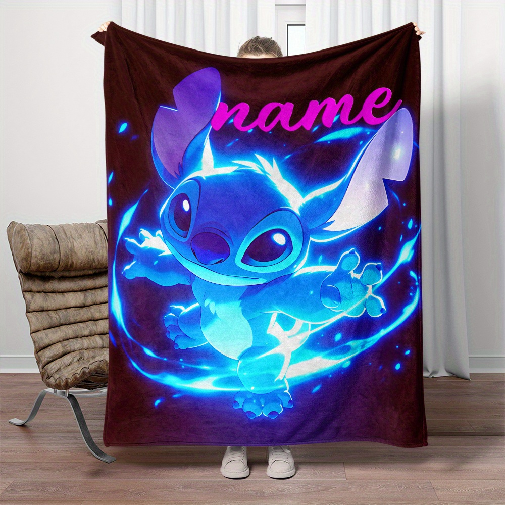 

Custom Name Personalized Stitch Flannel Throw Blanket - 1pc Hd Printed Lightweight Polyester All-season Knit For Bed, Sofa, Camping, Travel - Machine Washable, Uncharged, Unique Cartoon Design Gift