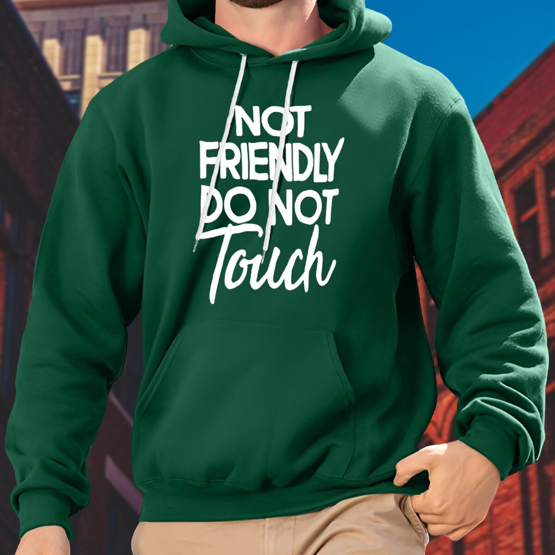 

Men's Graphic Hoodie 'not Friendly Do Not Touch' Print - Casual Polyester Pullover With Slight Stretch, Knit Hooded Sweatshirt For Fall/winter, Regular Fit Long Sleeve Hoodie