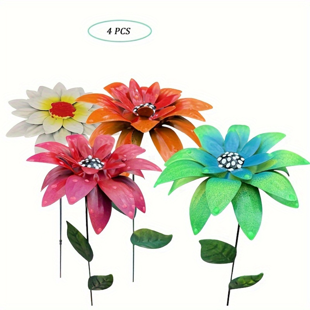 

4pcs/ Set Metal Flower Garden Stakes, 14.5 Inch Outdoor Decor Stake Yard Art Decoration, Garden Plant Flowers Stick Spring Patio Decor