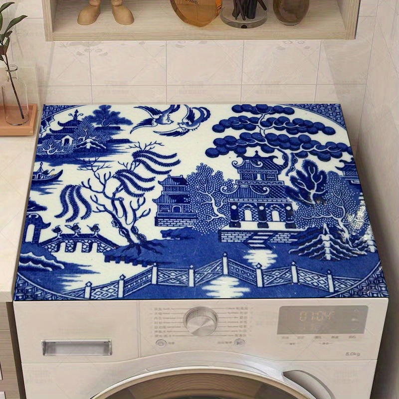 

1pc Chinese Blue Pattern Drying Mat For Dishware, Multipurpose Absorbent & Heat-resistant Polyester Mat For Coffee Machines, Washer, Kitchen Table, Bathroom Accessory, Festive Party Decor