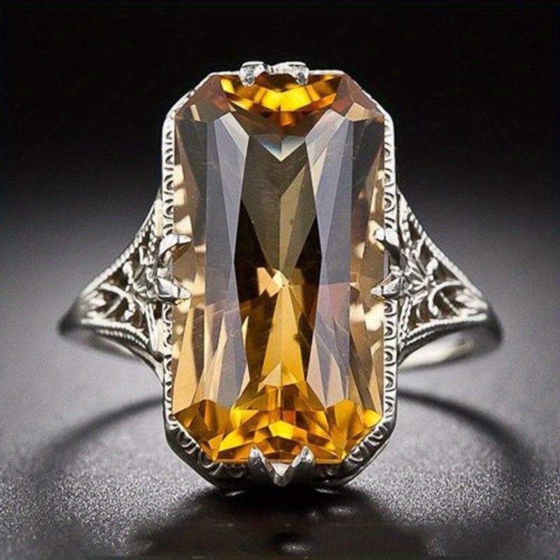 

Shining Yellow Artificial Crystal Ring Hollow Carved Ring