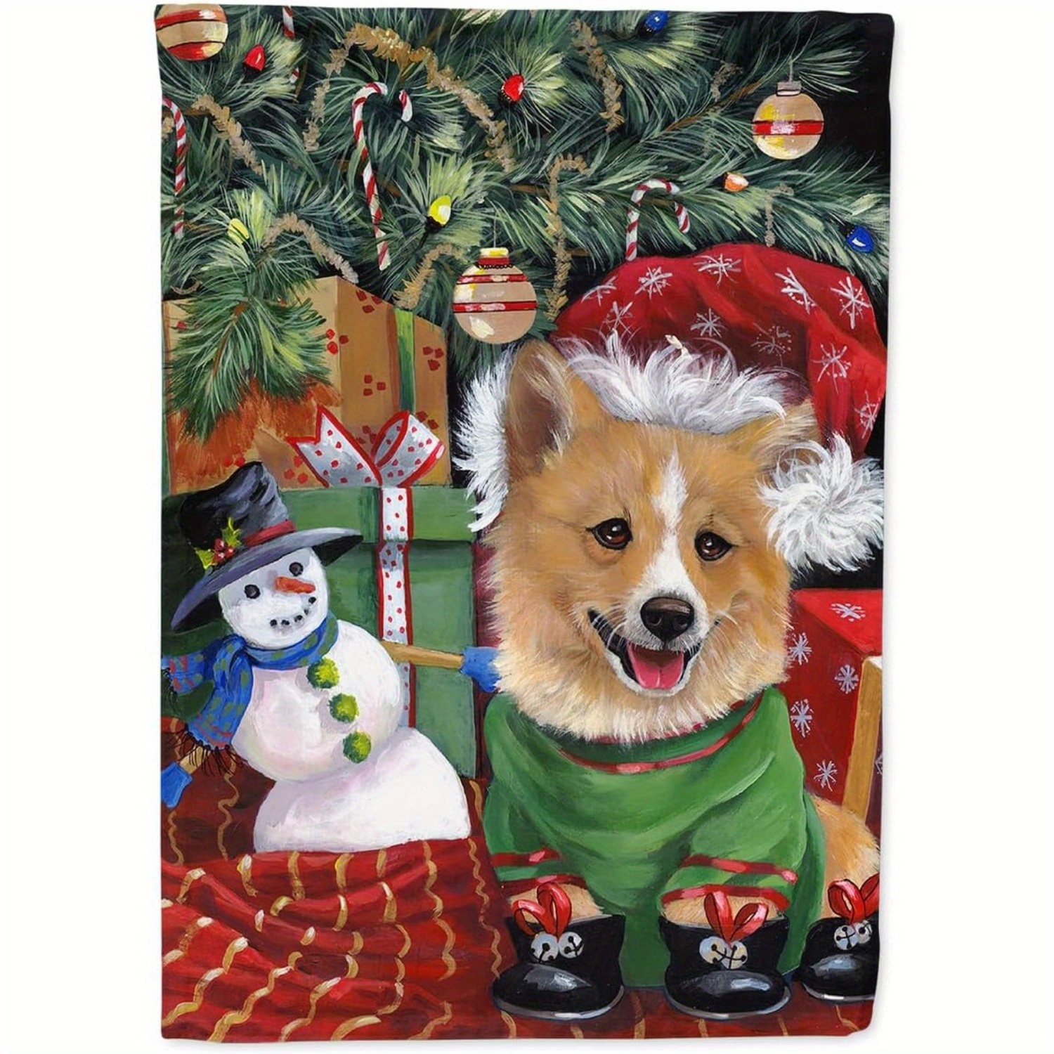 

Festive Christmas Garden Flag - Corgi And Snowman Yard Decoration With Christmas Tree Design - Double-sided Holiday Outdoor Banner For Lawn, Patio, Or Garden - Weather-resistant 12x18 Inch