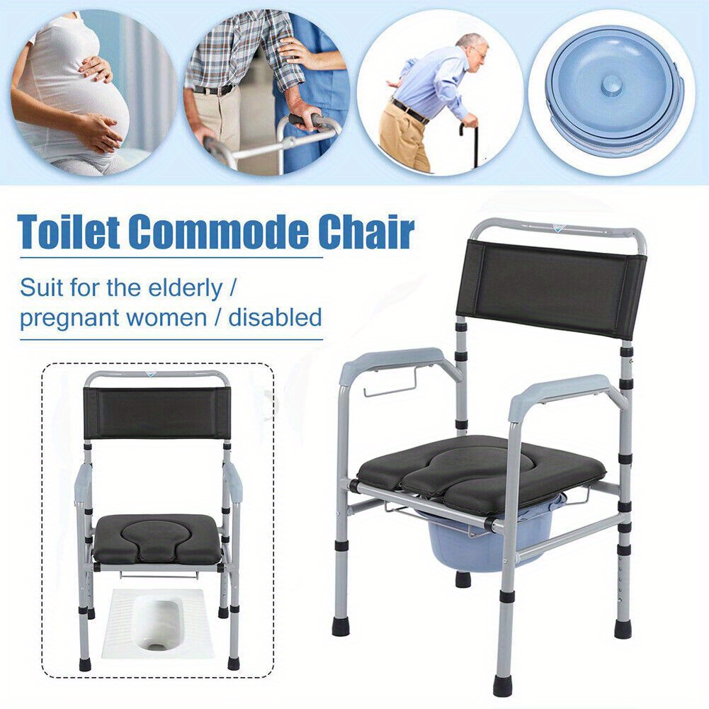 

Bedside Commode With Padded Seat And Arms, 5- Level Adjustable Height, Removable Bucket, Easy To Assemble, 350 Lbs Capacity, Raised Toilet Seat For Adults Seniors