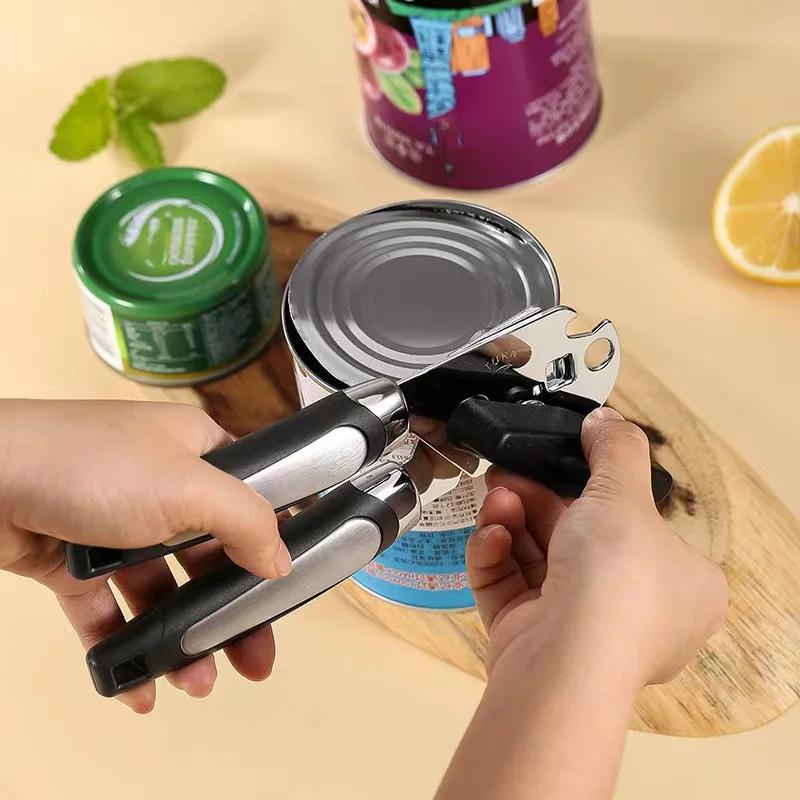   stainless steel can opener multifunctional jar bottle opener with   blade non slip handle for home kitchens restaurants bbqs outdoor picnics details 4