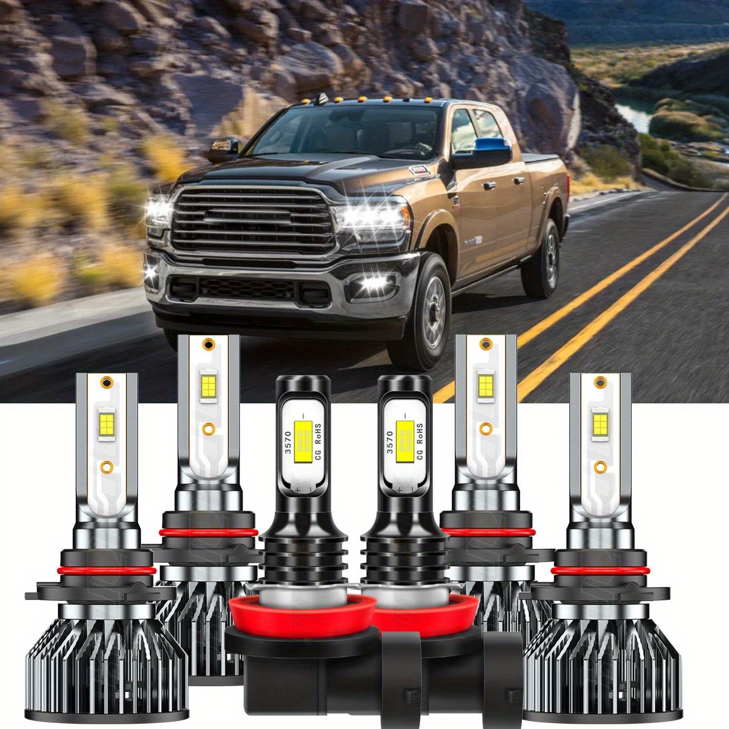 

Pack Of 6 Led Headlight + Fog Light Bulbs For Ram 1500 2500 3500 2019-2020 2021 2022