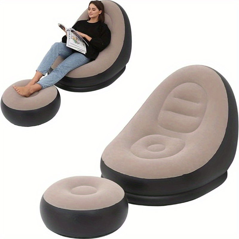 

Inflatable Lounge Chair For Adults, Folding Portable Lazy Sofa With Foot Stool Lazy Flocking Recliner Chair Sofa For Indoor Livingroom Gaming Bedroom Office Balcony, Outdoor Travel Camping