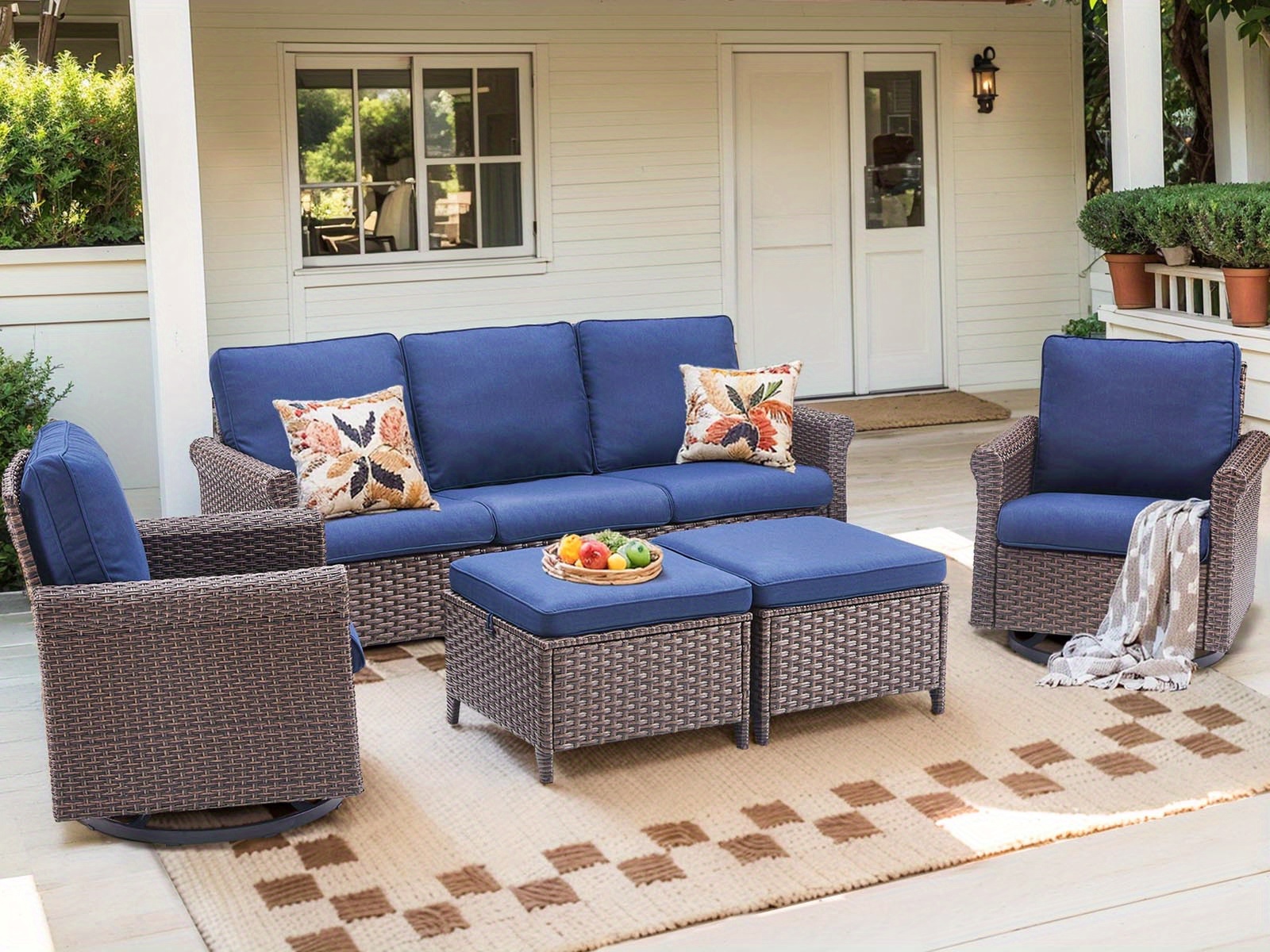 5pcs rattan patio conversation set ottomans Temu
