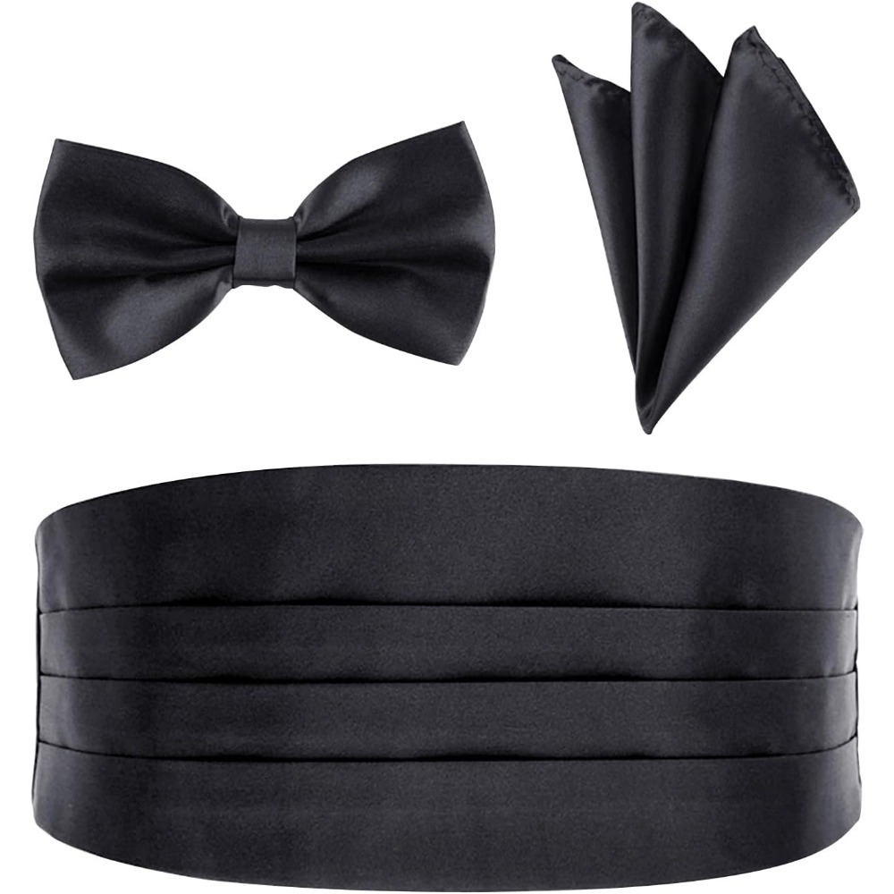 

Men's Polyester Knit Fabric Cummerbund Set With Pre-tied Bow Tie & Pocket Handkerchief For Formal Occasions