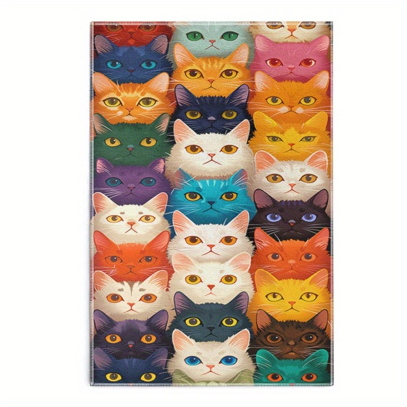 

Colorful Cat Portrait Kitchen Towels - Super Soft Polyester Blend Dish Cloths, Machine Washable, Contemporary Woven Tea Towels With Strong Absorption, 1-piece Set For Home And Gift Use