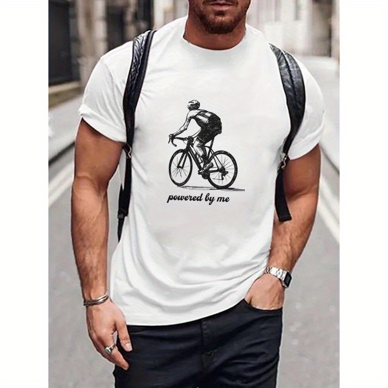 

Men's Casual Short-sleeve T-shirt With Unique Bicycle Print - Breathable Polyester, Crew Neck, Perfect For Summer Outings