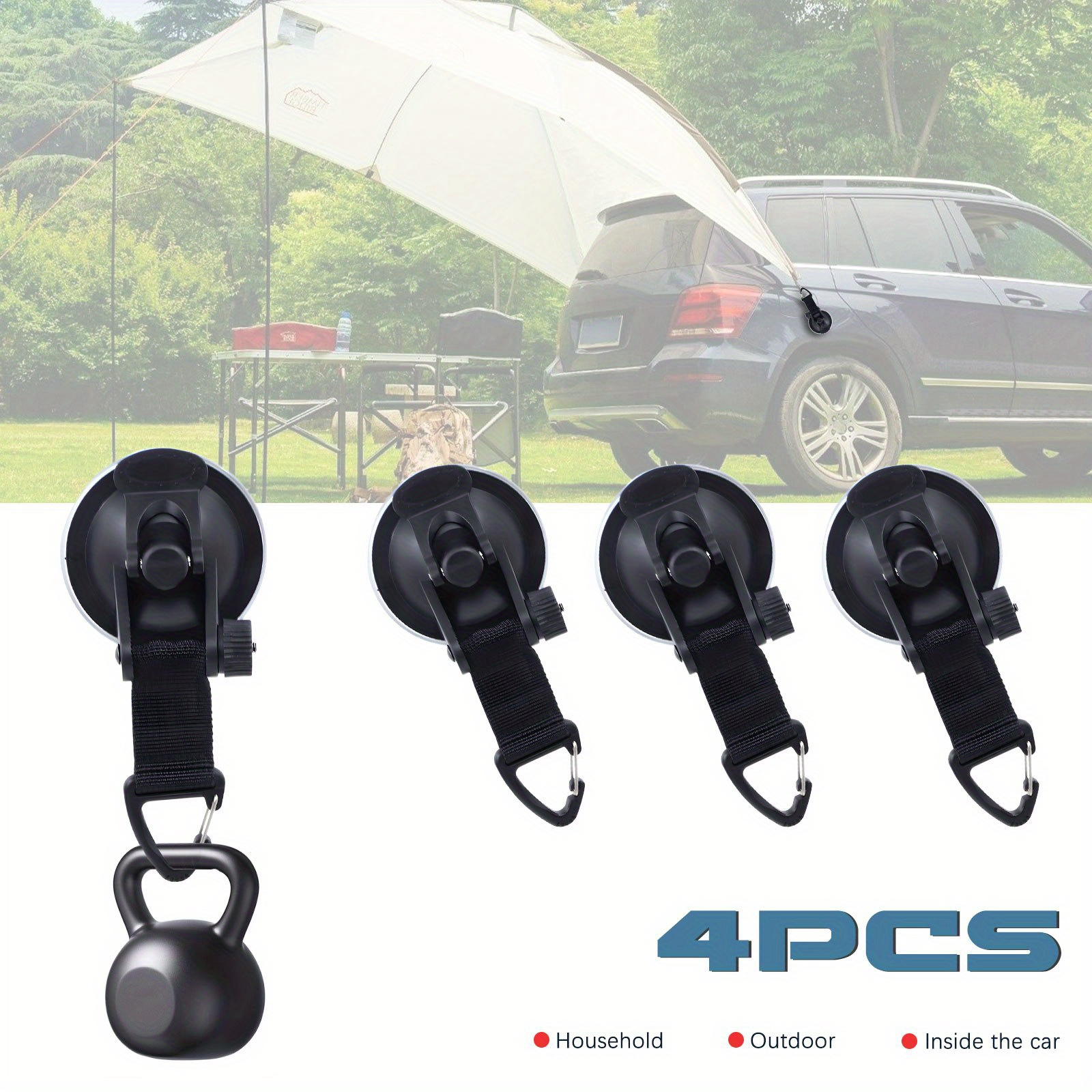 

4 Pack Suction Cup Hooks Car Awning Tarp Boat Mounting Hooks Outdoor Camping