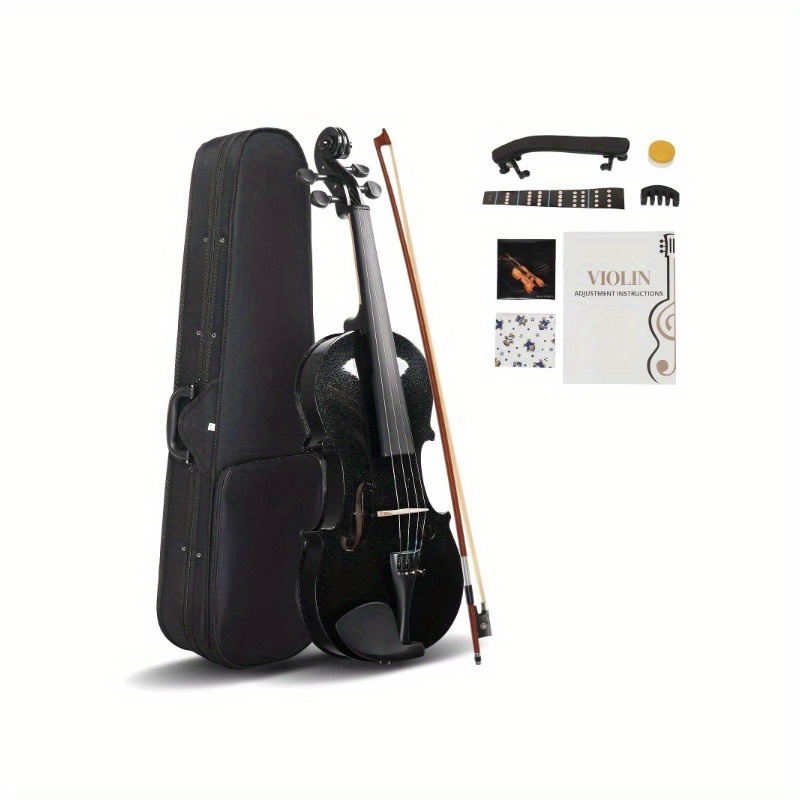 

Full Size 4/ 4 Violin Set For Adults Beginners Students With Hard Case, Violin Bow, Shoulder Rest, Rosin, Extra Strings And Sordine