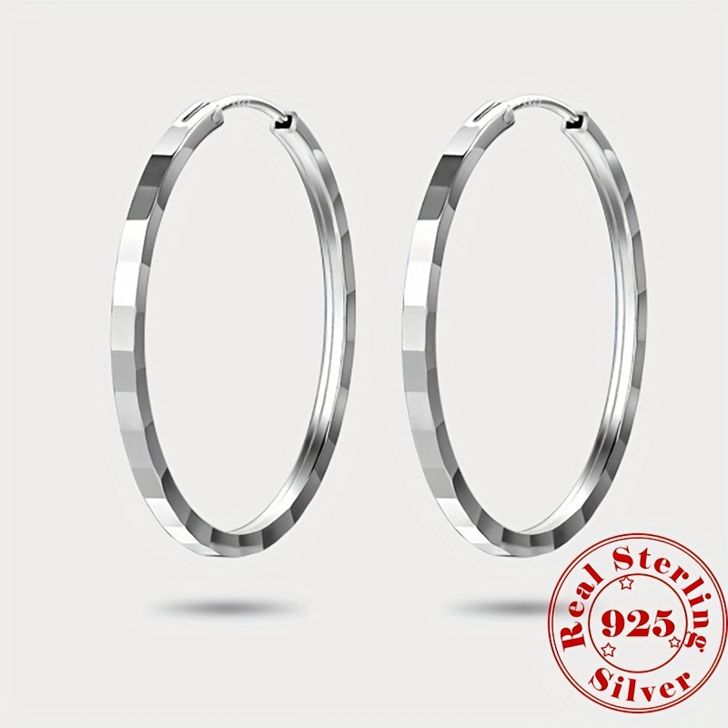 TEMU Pair Of S925 Sterling Silver Loop Earrings, Embossed Square Pattern Loop Earrings, Suitable For Valentine's Day Women's Jewelry Gifts 3g/ 0.11oz