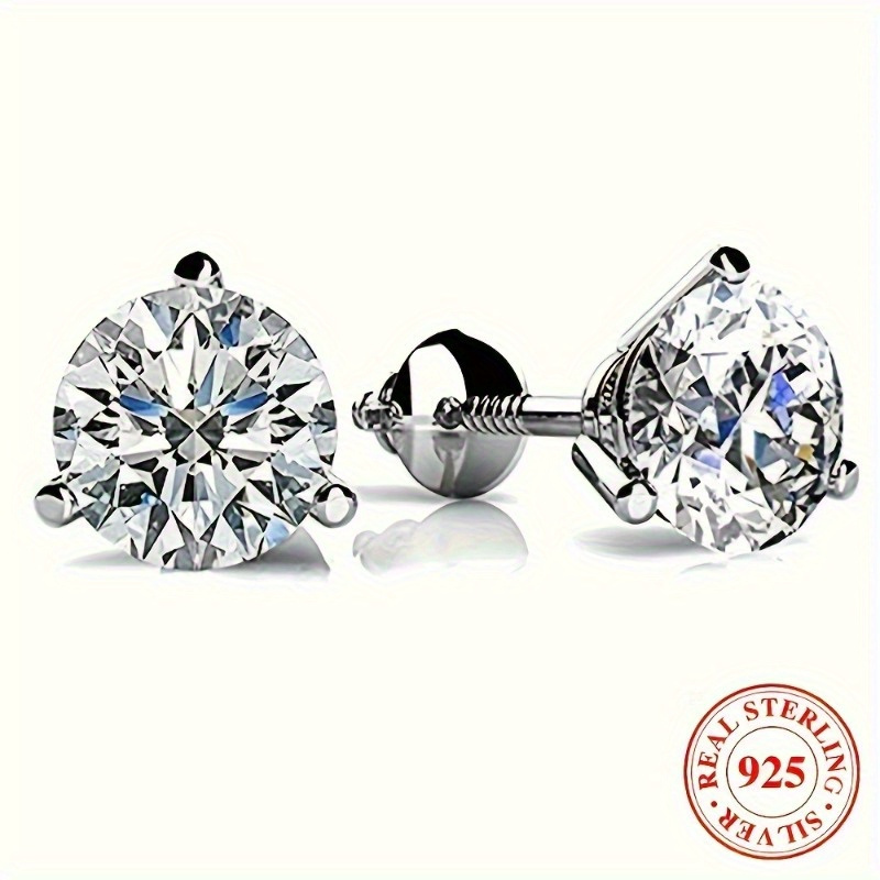 

A Pair Of 925 Sterling Silver, Sparkling 8mm Round Cubic Zirconia Stud Earrings, Men's Earrings, Screw Earrings, Hypoallergenic, Engagement Jewelry, A Perfect Gift