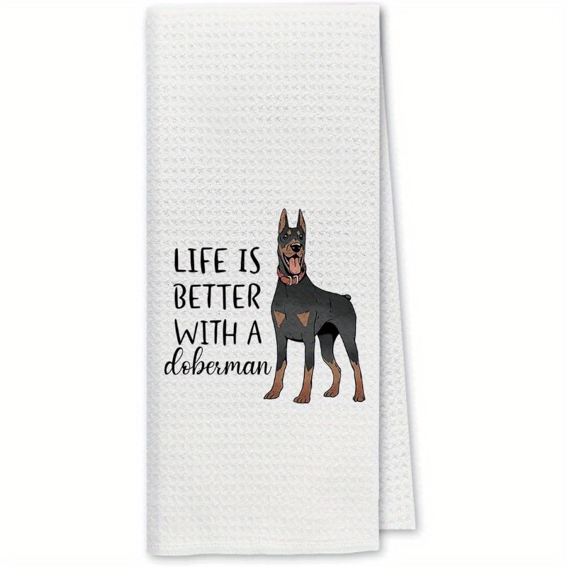 

Modern Doberman Dog Themed Polyester Kitchen Towel - Super Soft Woven Dish Towel, Machine Washable Absorbent Drying Cloth - Perfect Gift For Dog Lovers, 18x26 Inch Hand Towel For Bathroom & Kitchen