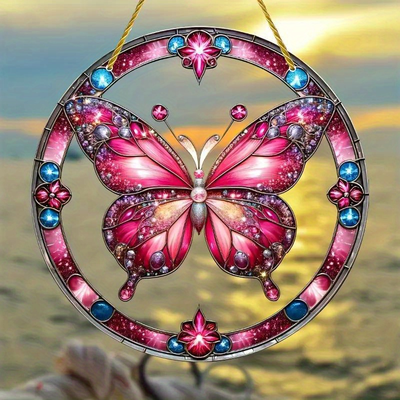 

Translucent Rose Butterfly Sun - Double-sided Acrylic Stained Window Wall Hanging, Perfect For Garden, Porch & Bedroom Decor, Ideal Birthday Gift For Friends And Family