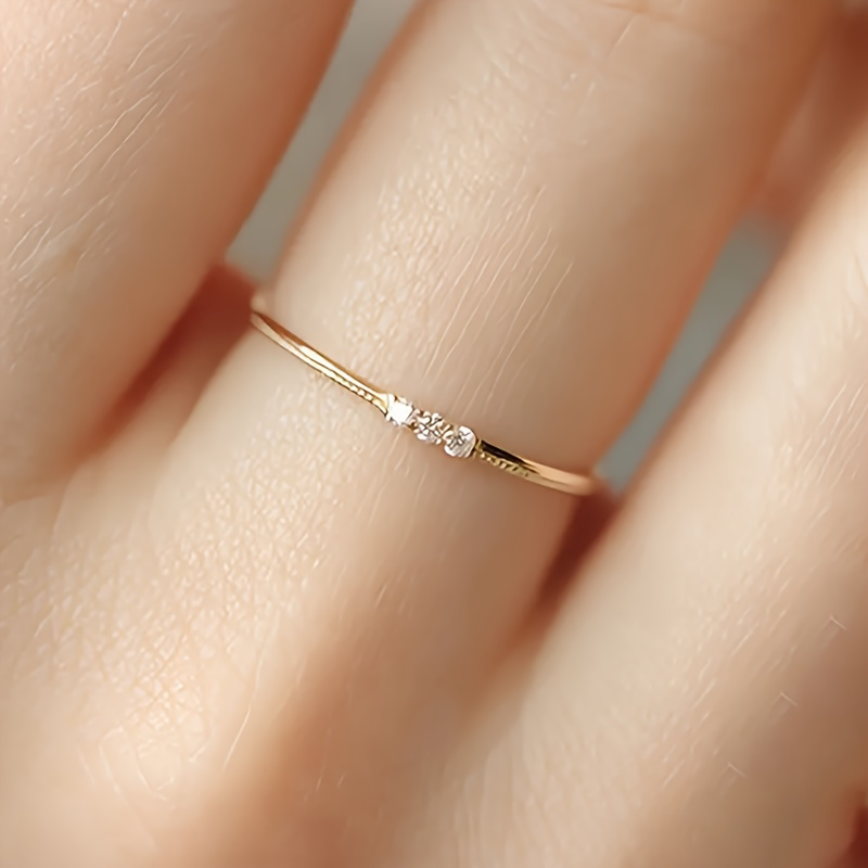 Elegant Thin Band Ring with 3 Synthetic Zirconia Stones