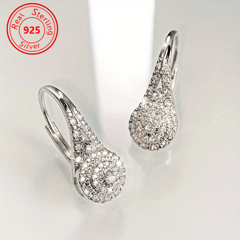 TEMU A Pair Of S925 Silver Earrings - White Gold-plated - Low Allergy - Unique And Luxurious Silver-plated Earrings - Sexy And Trendy December Birthstone Pendant Holiday Gift