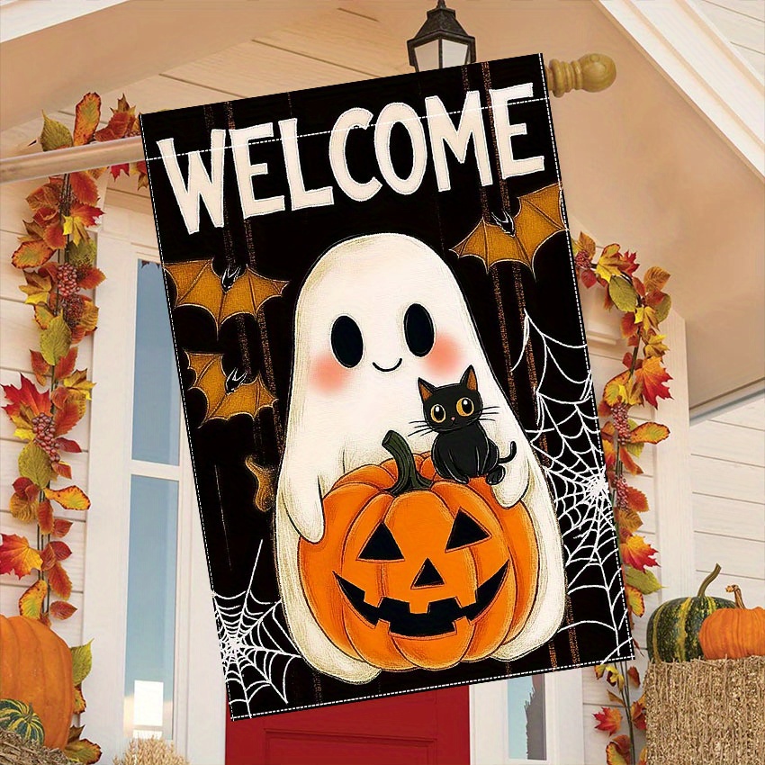 

Garden Flag – Welcome Pumpkin, , Cat & Bat Design, 28x40 Inch, Double-sided Polyester House Banner, No Electricity Needed, Festive Decoration – 1pc