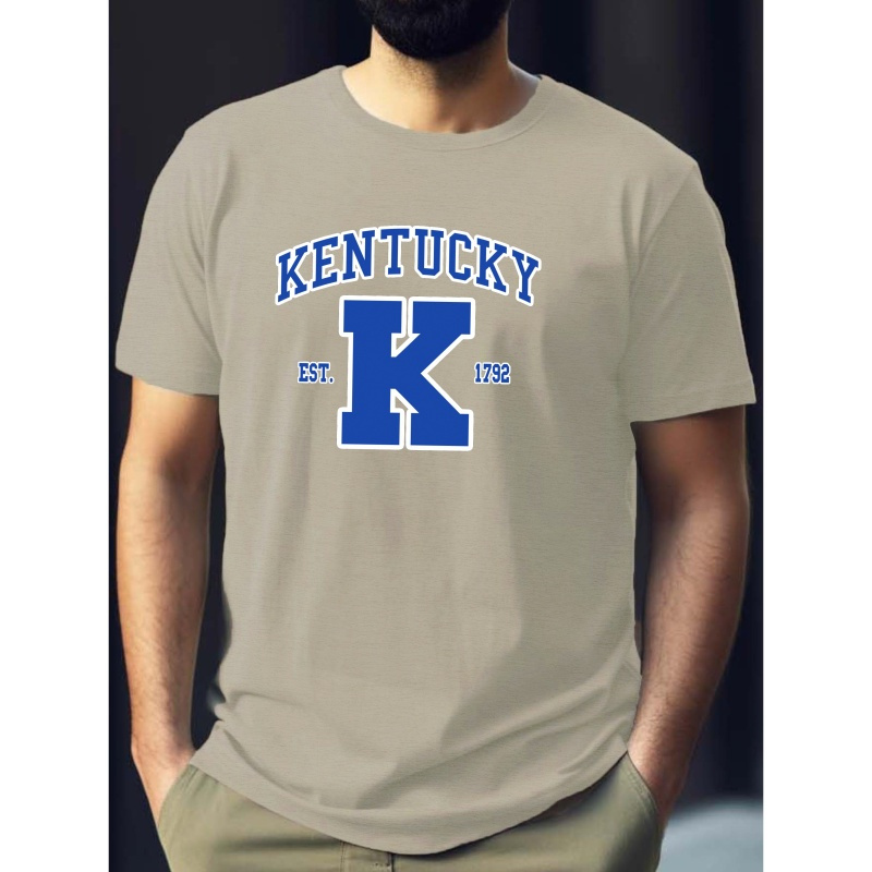 

Kentucky Est. 1792 - Men's Casual Short Sleeve T-shirt | Breathable Polyester, Crew Neck, Geometric Print | Summer