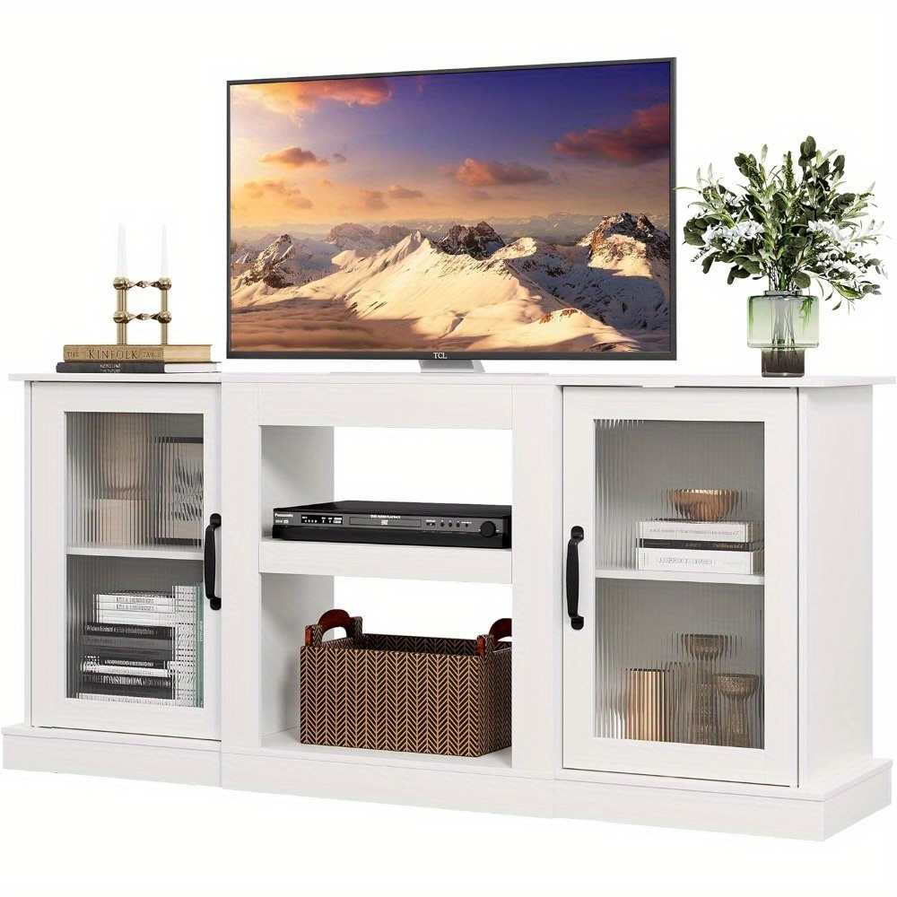 TEMU Vintage Television Stand, Suitable For 65 Inch Television, Tv Cabinet Featuring Open Shelves And Storage, Ideal For Living Room Or Bedroom