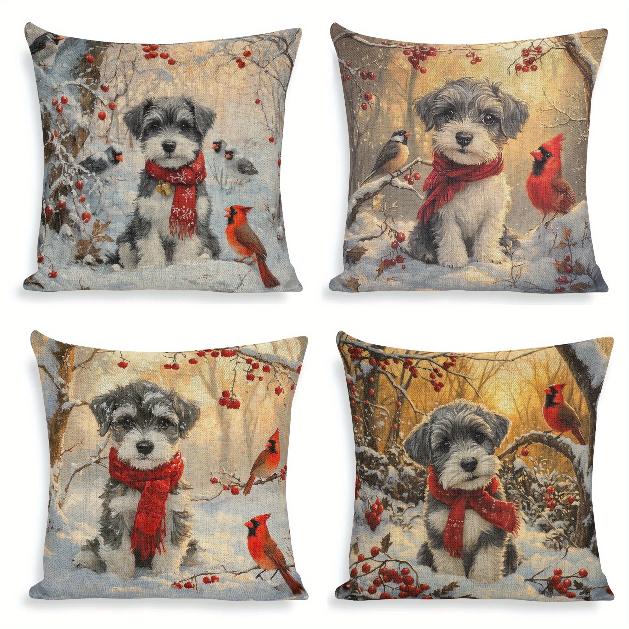 

4pcs, Schnauzer And Decorative Pillowcase 18x18 Suitable For Sofa, , Bed, , Car, ,