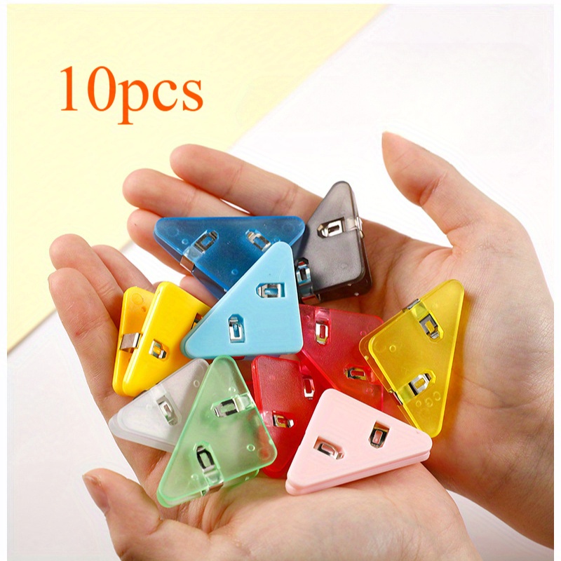 

10pcs Multifunctional Triangle Book Clips - Plastic Corner Paper Clamps, Assorted Colors, Non-slip Office And Classroom Organizer Tools For Documents And Stationery