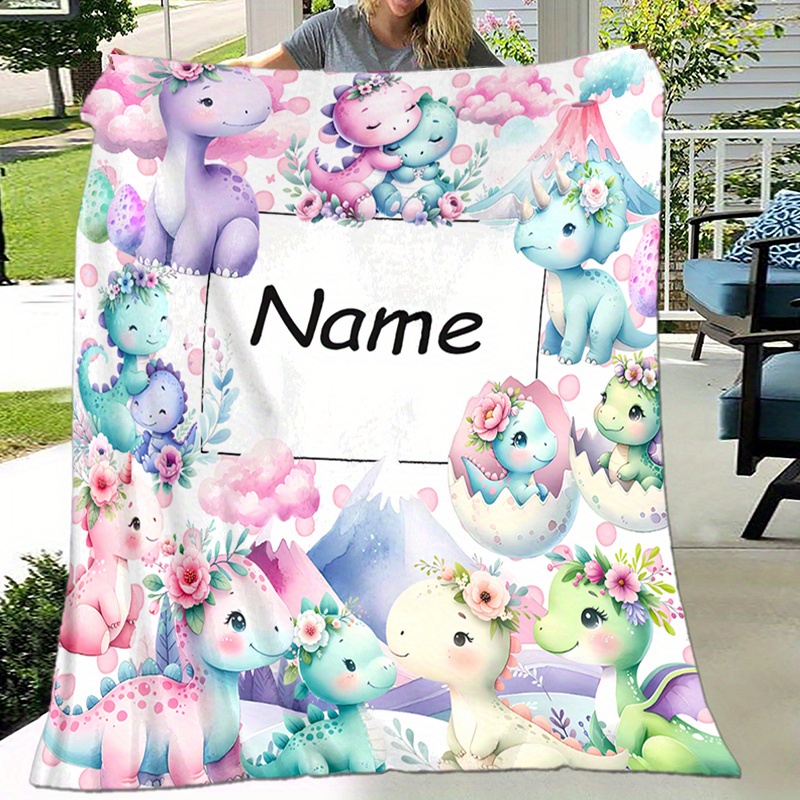 

Personalized Dinosaur Name Blanket - Soft, Warm Flannel Throw With Custom Print | , Camping & Travel | Ideal Gift For Family &