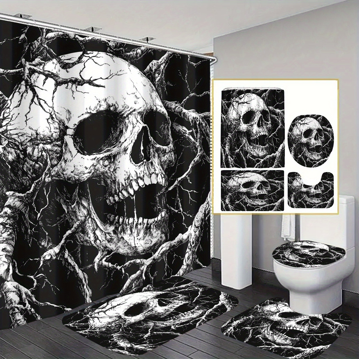 

Head Pattern Shower Curtain Waterproof 12 Hooks Suitable For Room Machine Washable Curtain Waterproof Bathroom 1pc/4pcs