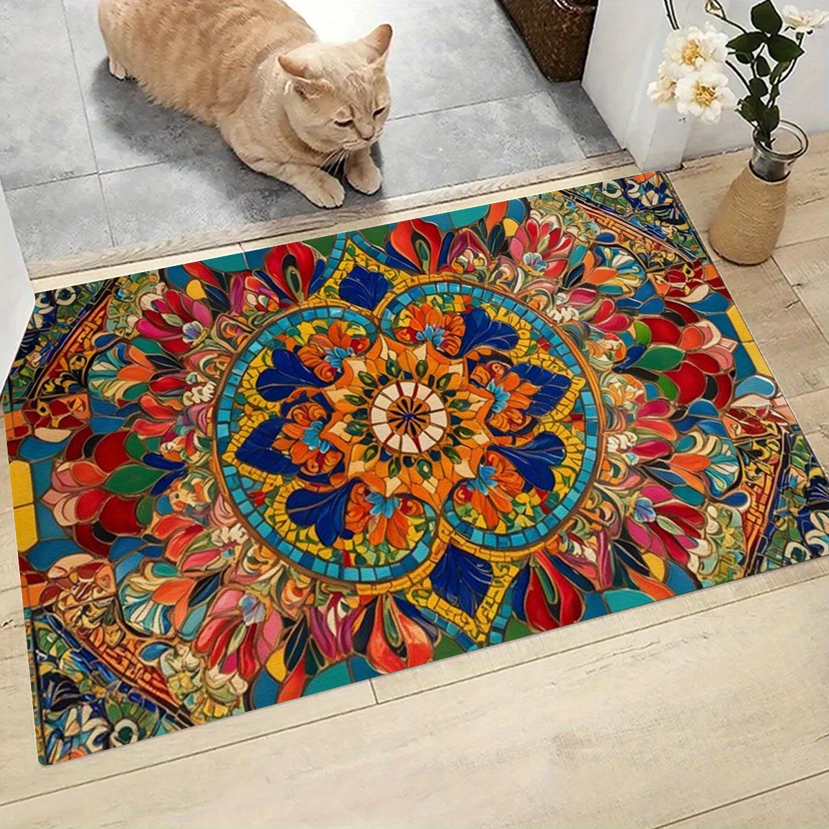 

1pc Mandala Simple Pattern Non-slip Door Mat Corridor Kitchen Bathroom Balcony Floor Indoor And Outdoor Decoration Door Mat