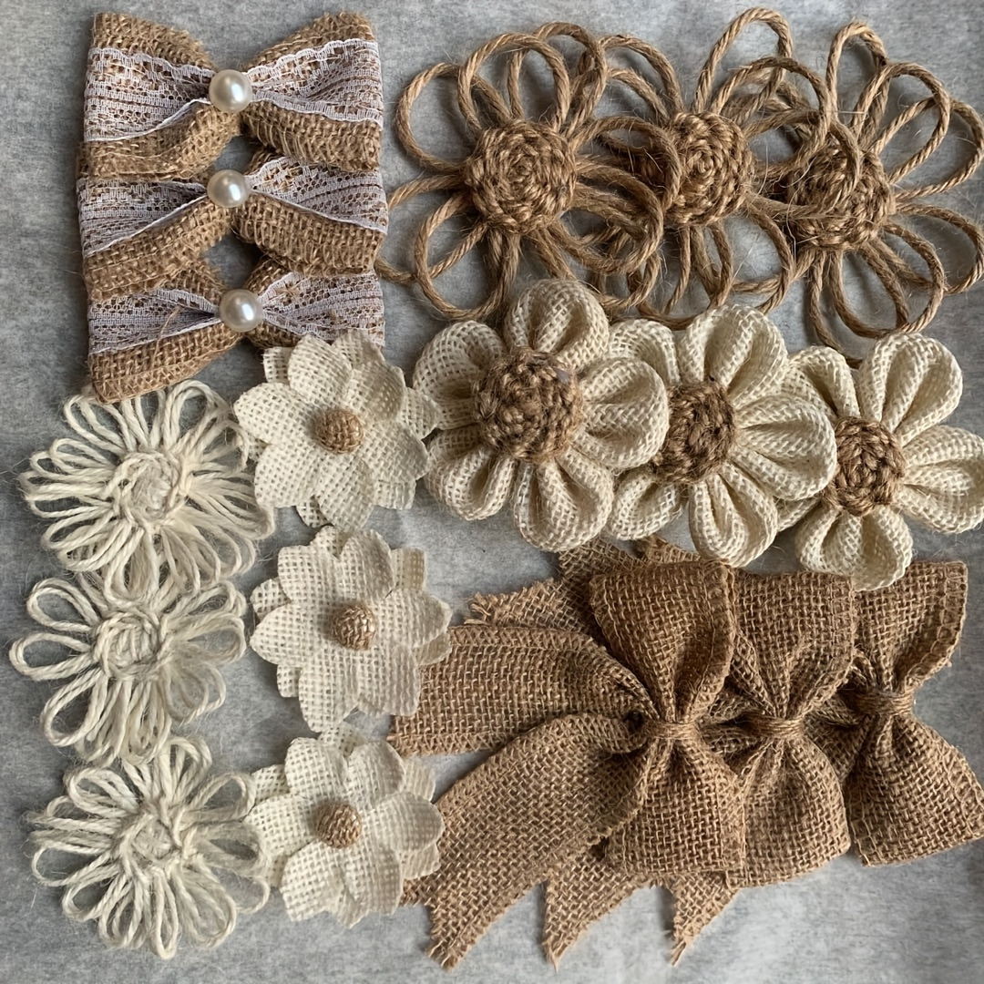 

18 Pieces, Vintage Linen Bow Flowers For Gift Packaging, Clothing, Shoes, Diy Decoration