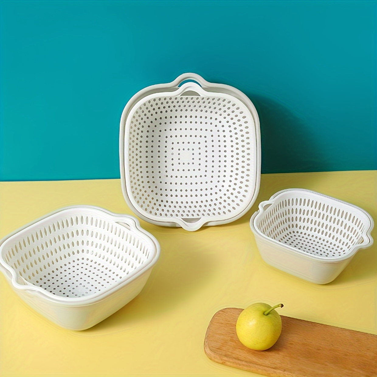 3 plastic set multifunctional strainers for vegetables colanders storage containers details 3
