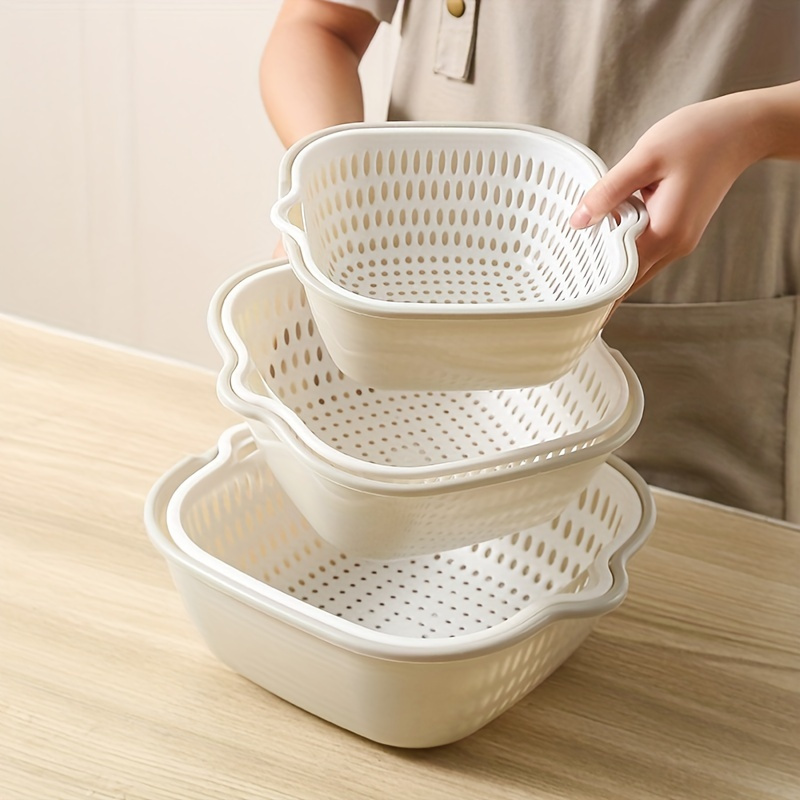 3 plastic set multifunctional strainers for vegetables colanders storage containers details 1